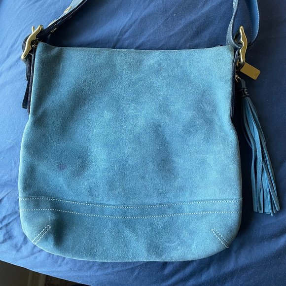Vintage Coach Blue Suede Leather Crossbody Bag Purse Zip Top #G04S-1419 - Picture 3 of 9